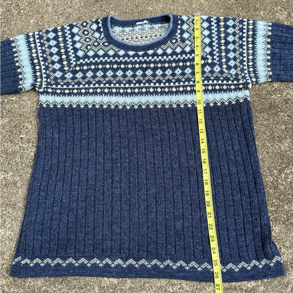 Fair Isle Blue Knit Sweater Large – Cozy Soft Nordic Style Pullover - Picture 4 of 5
